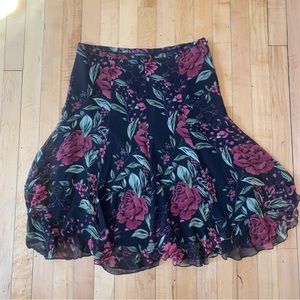 90s Dark Floral Midi Skirt